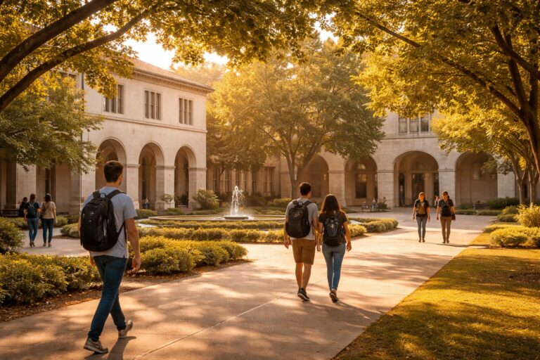 Campus universitari a Catalunya en un matí assolellat