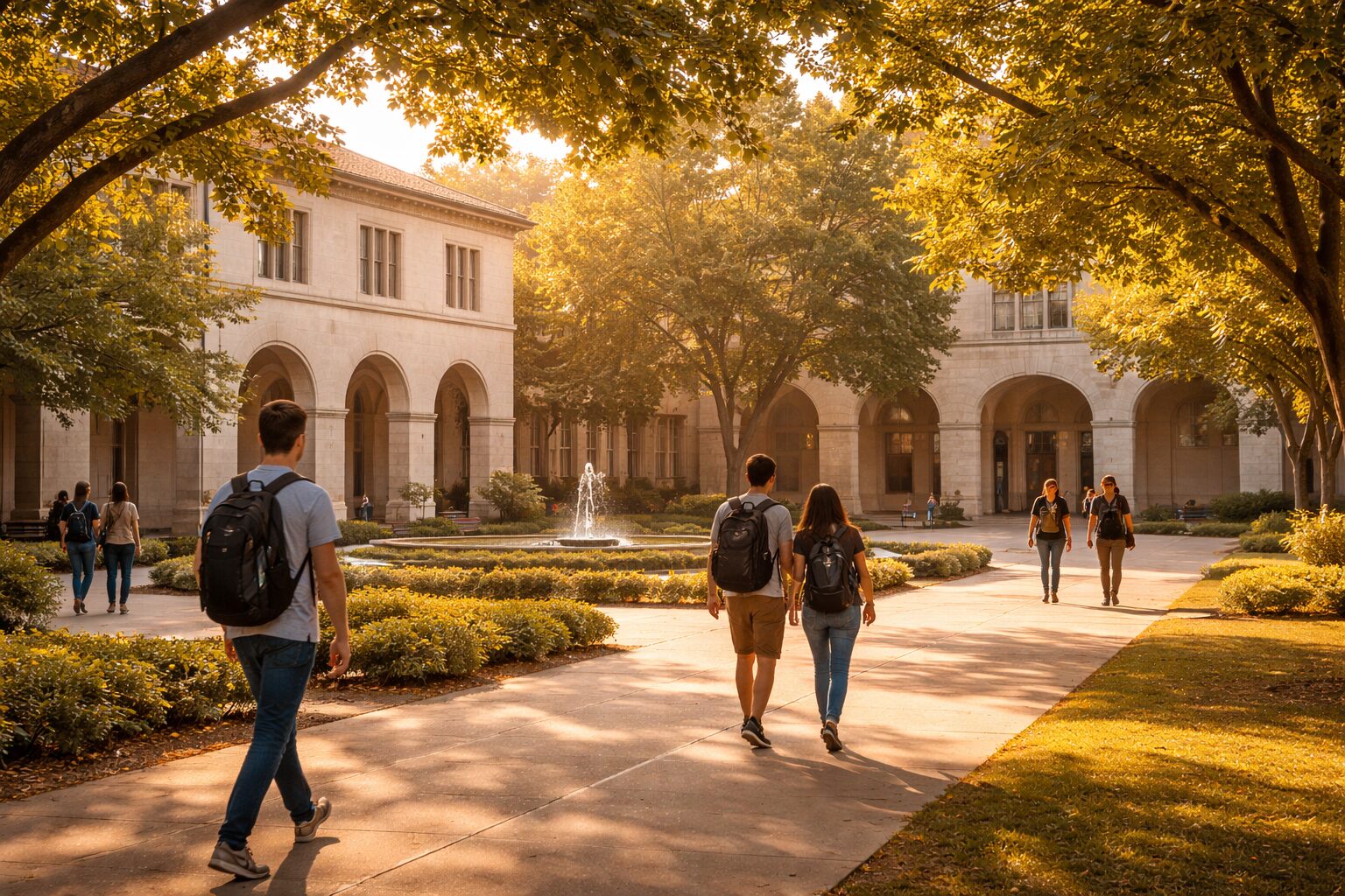 Campus universitari a Catalunya en un matí assolellat
