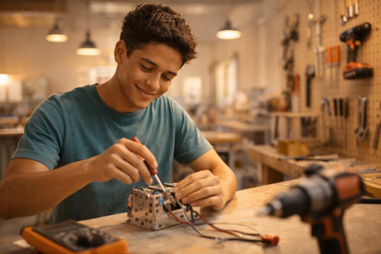 Estudiant en un taller de Cicle Formatiu a Catalunya
